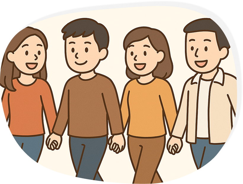 四個人牽手歡笑圖片